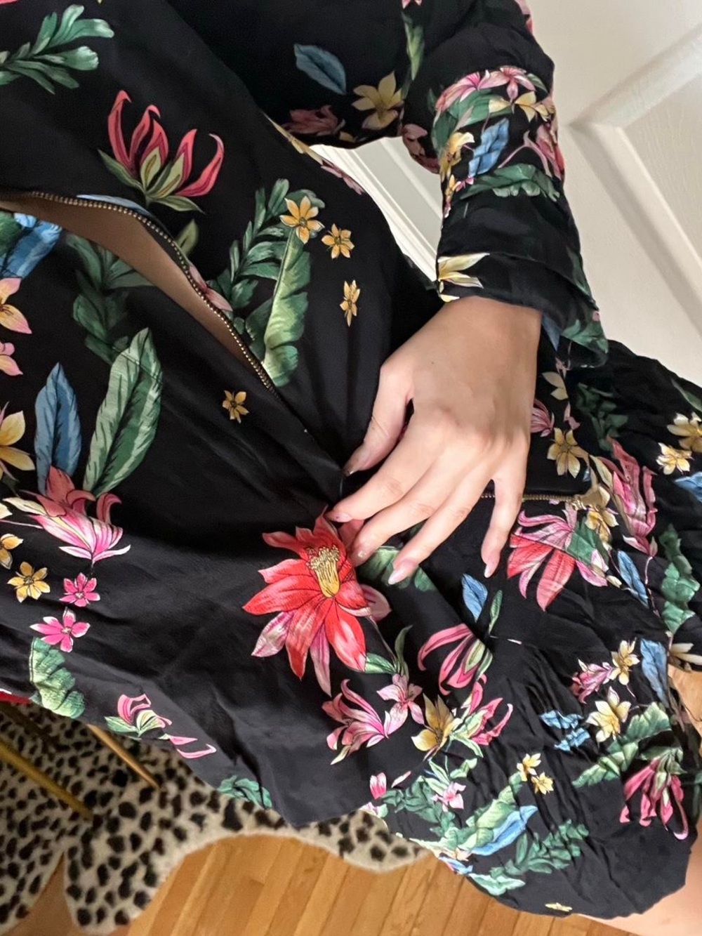 Zara Black Floral Print Shorts with Pink, Yellow & Blue Flowers
